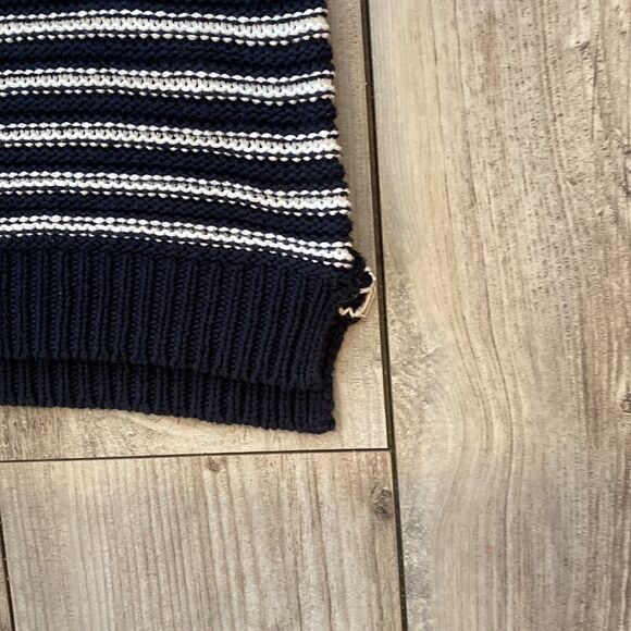 Quinn Medium Knitted Sweater with Peek a Boo Shoulders Navy and White - Picture 3 of 7